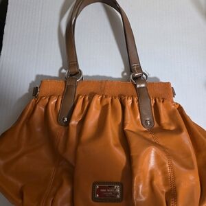 Orange Leather Tote Bag